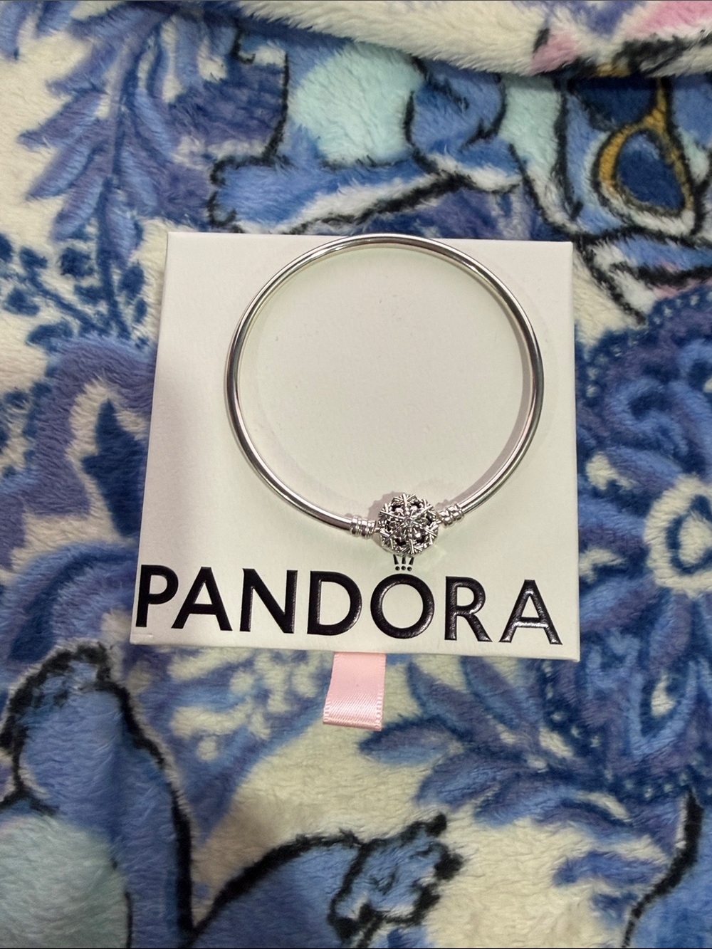 PANDORA Moments Silver Snowflake Clasp Bangle Charm Bracelet